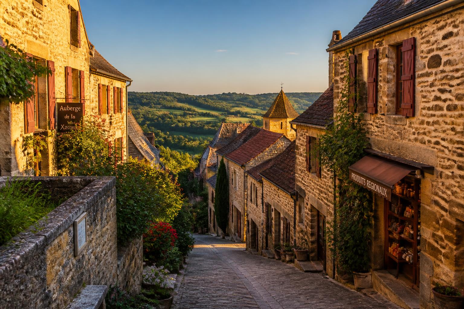 Village de pierre au coucher du soleil en Corrèze